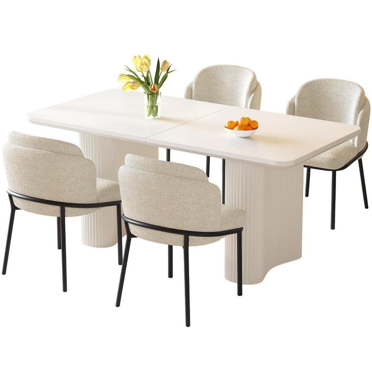 Essgruppe 5-teilig Creme Weiß – Skandinavisch Modern