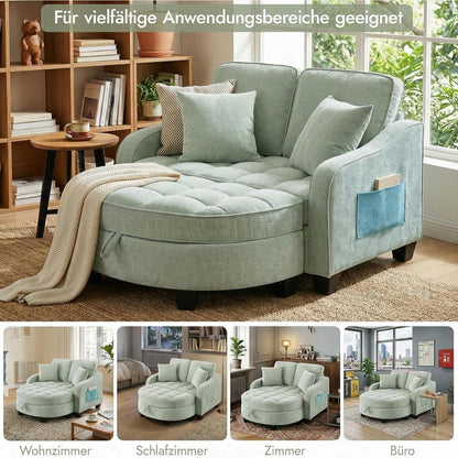 Schlafsofa Klein mit Hocker & Kissen – Cyan