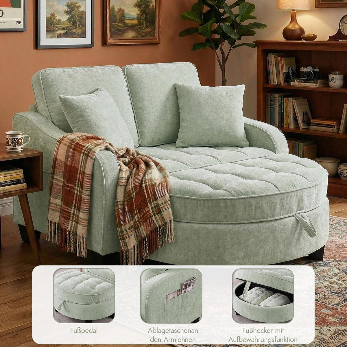 Schlafsofa Klein mit Hocker & Kissen – Cyan