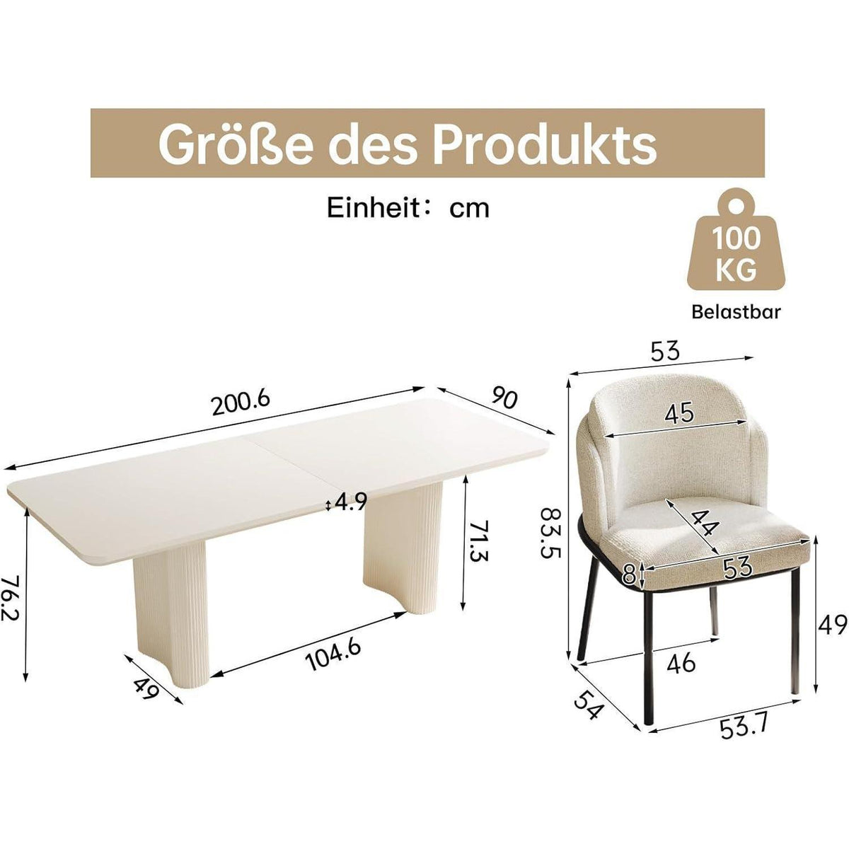 7-teilige Essgruppe Creme Weiß – Skandinavisch Modern