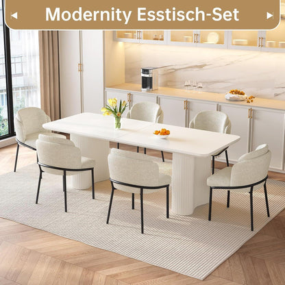 7-teilige Essgruppe Creme Weiß – Skandinavisch Modern