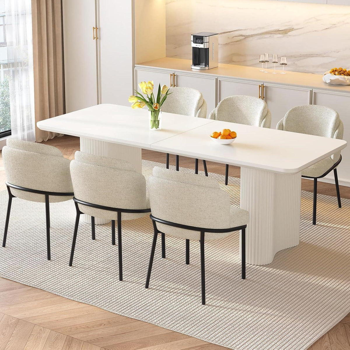 7-teilige Essgruppe Creme Weiß – Skandinavisch Modern