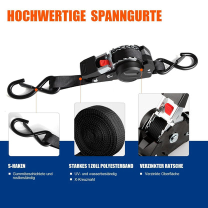 4x Automatischer Spanngurt 3m | 750kg Bruchlast | Schwarz