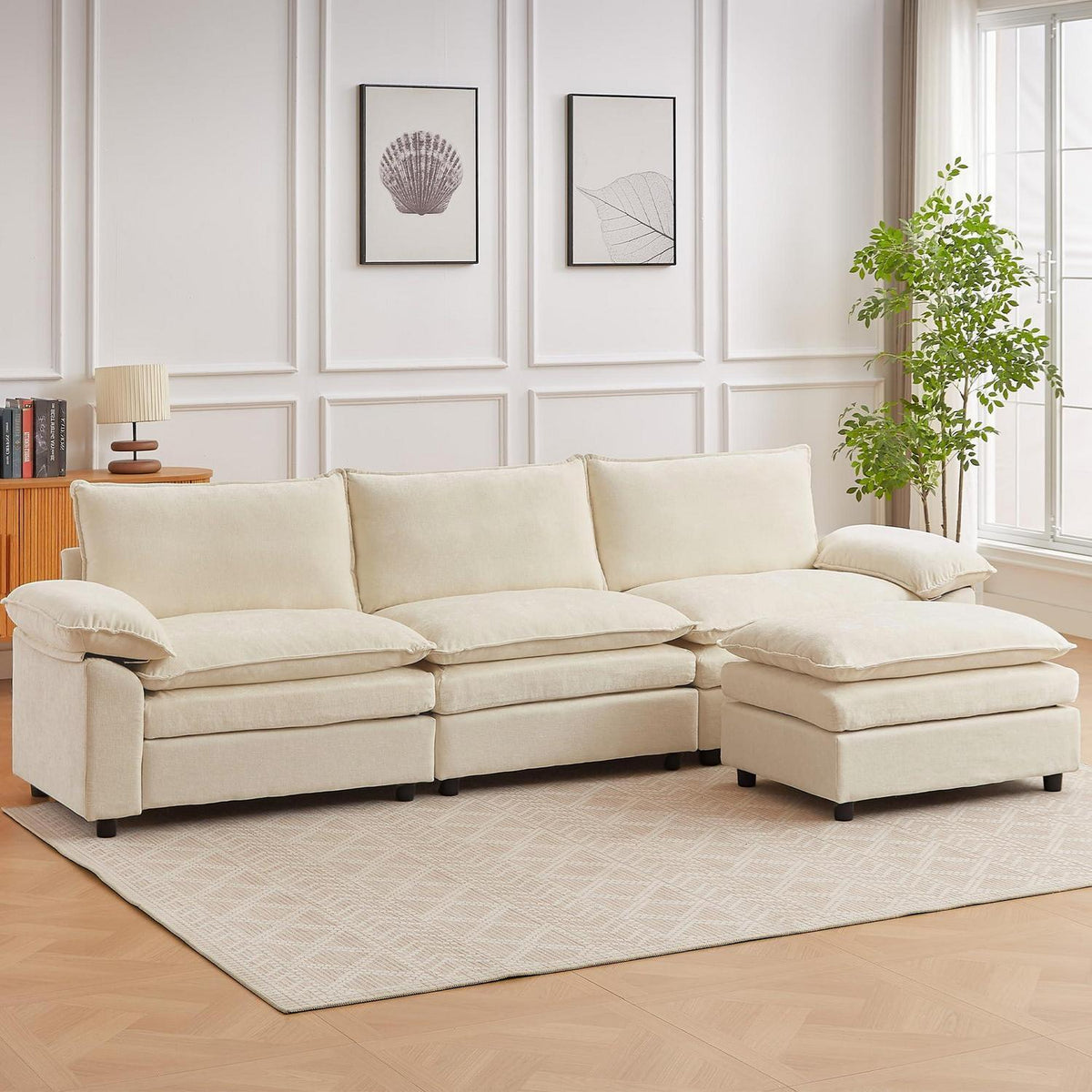 JIEXI Ecksofa mit Schlaffunktion – Beige, 288x132 cm