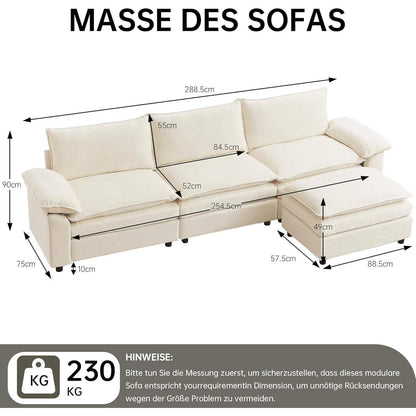 JIEXI Ecksofa mit Schlaffunktion – Beige, 288x132 cm