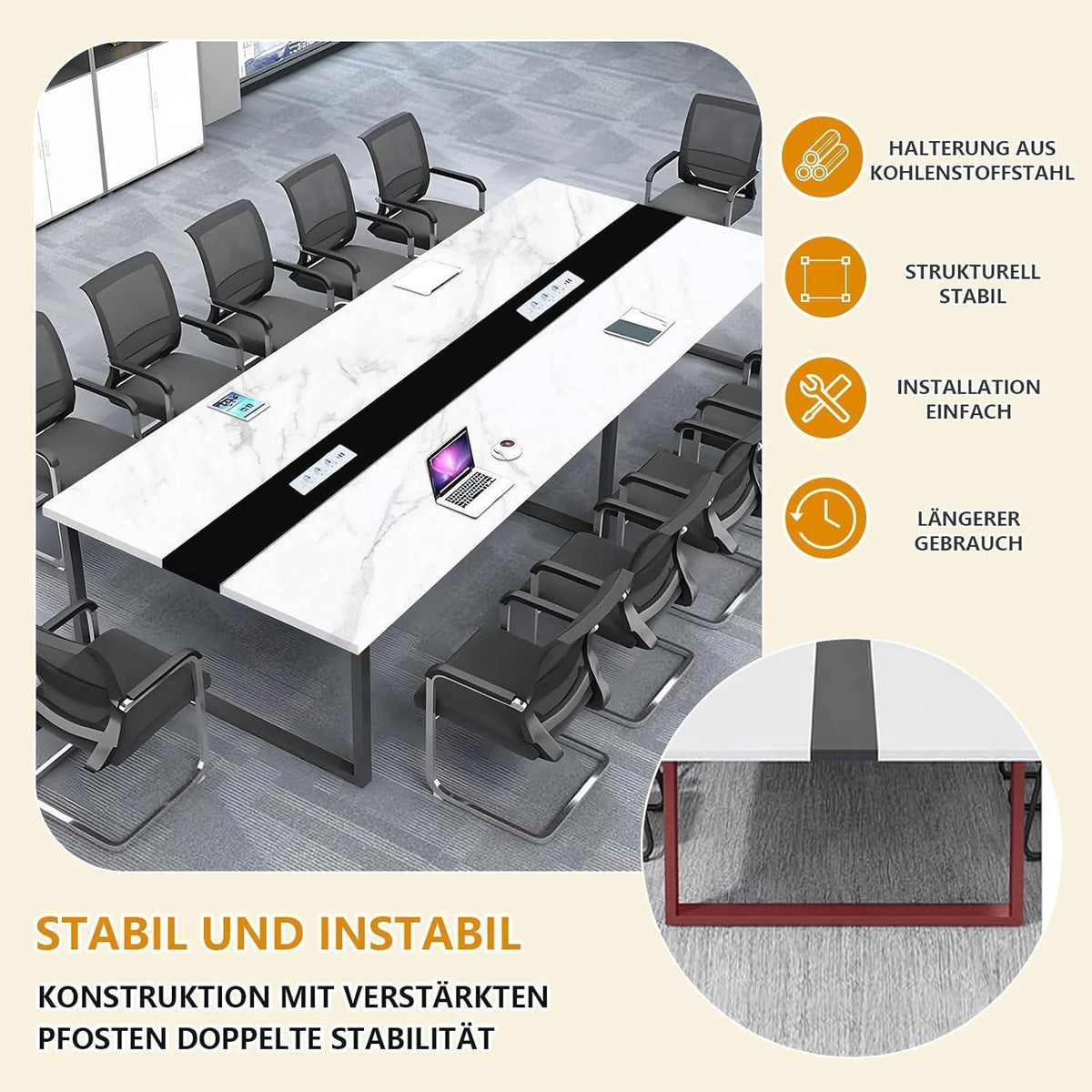 Konferenztisch L1 400cm mit Kabeldurchführung – Modern & Stabil