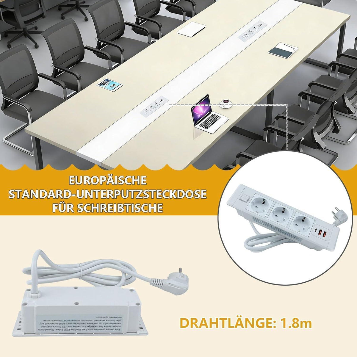 Konferenztisch E240 – Modern, Kabelmanagement & Groß für Büro