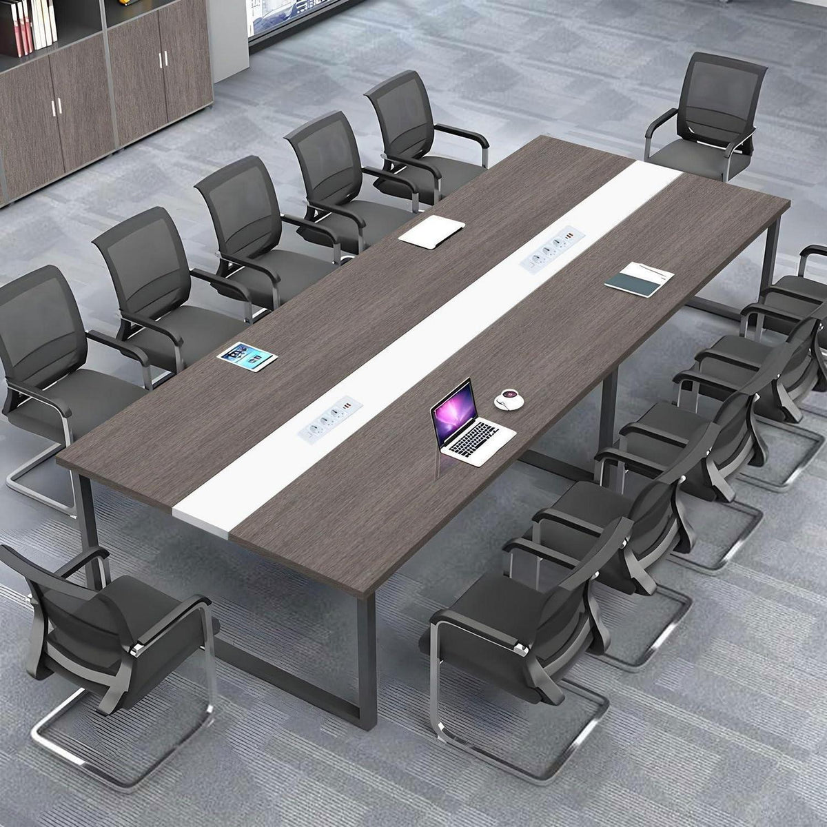 Konferenztisch groß mit Kabeldurchführung – Modernes Büro Meeting Tisch