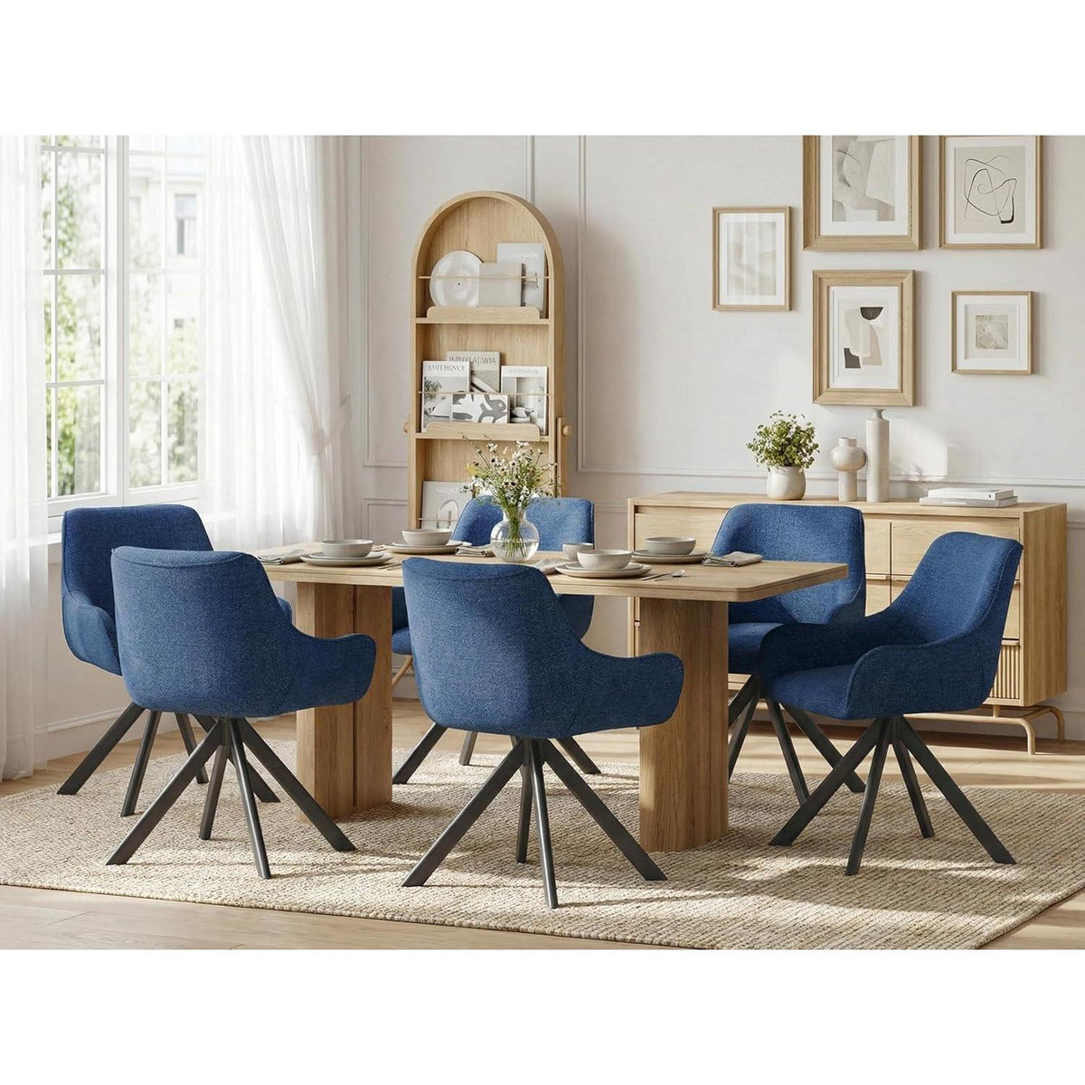 Drehbarer Esszimmerstuhl Set 4er – Dunkelblau, Chenille & Metall