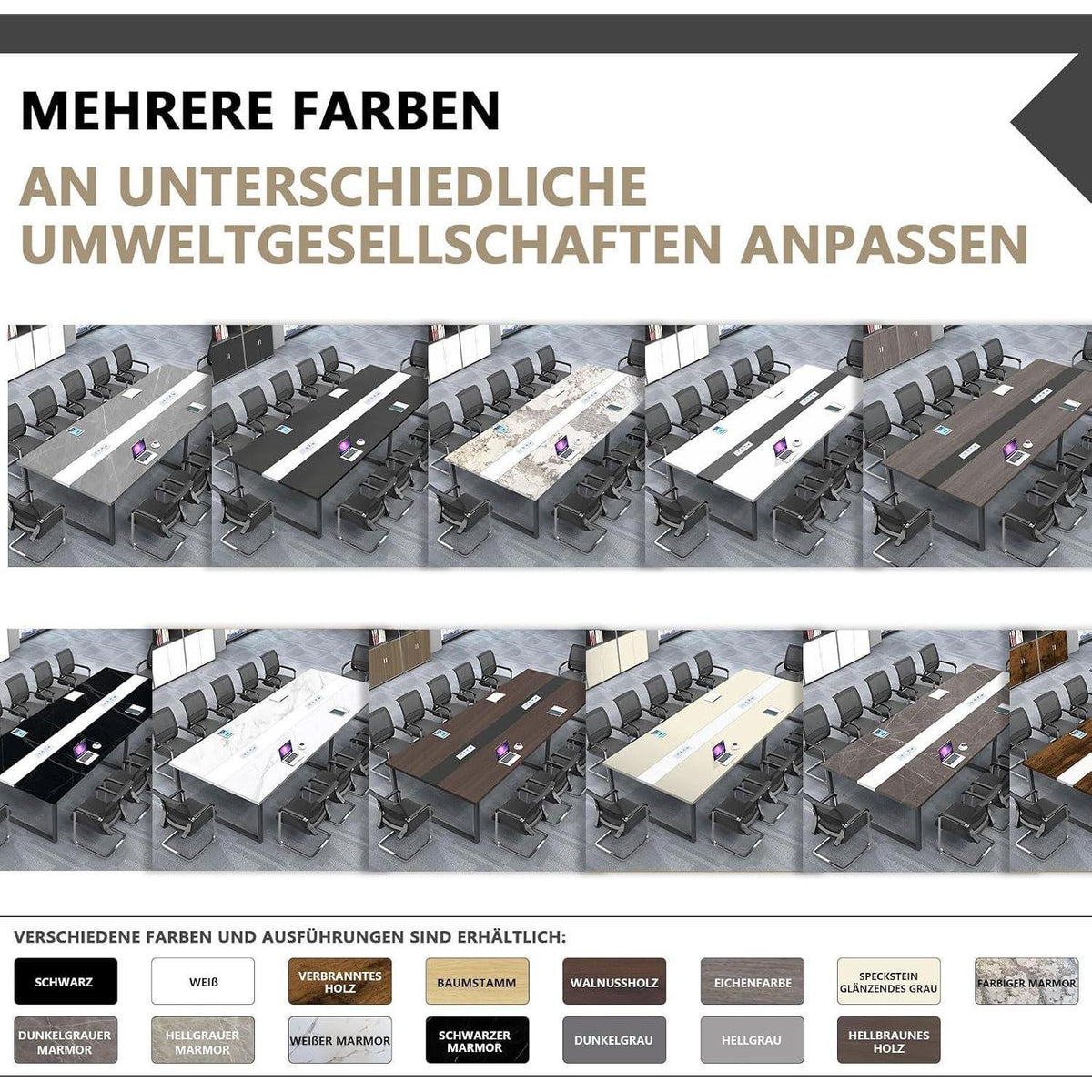 Konferenztisch groß mit Kabeldurchführung – Modern & Stabil