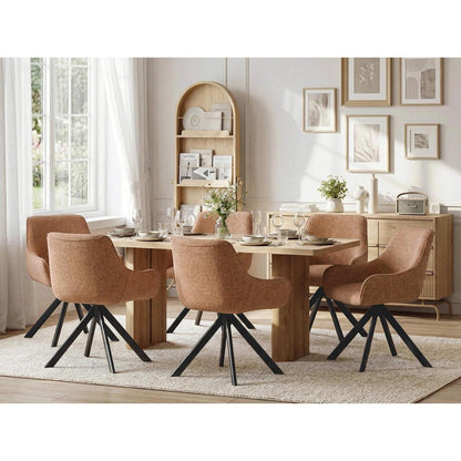 Drehbarer Esszimmerstuhl Set 6er – Chenille, Camelbraun