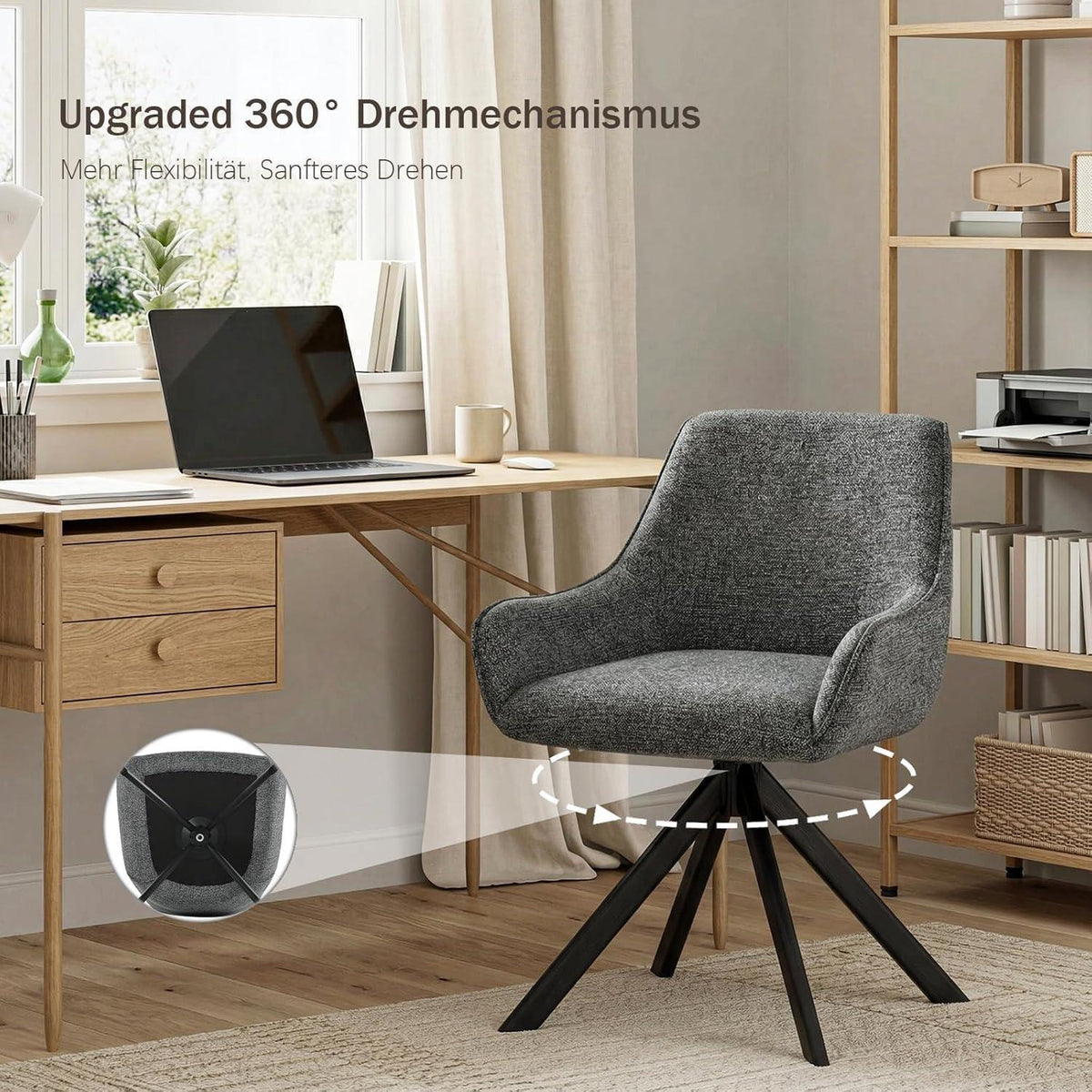 Drehbarer Esszimmerstuhl Set 6er – Grau, Chenille & Metallgestell