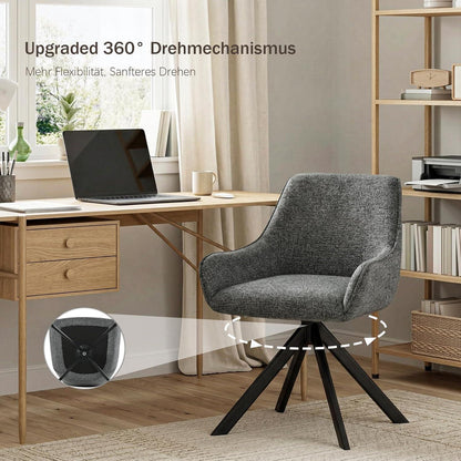 Drehbarer Esszimmerstuhl Set 6er – Grau, Chenille & Metallgestell