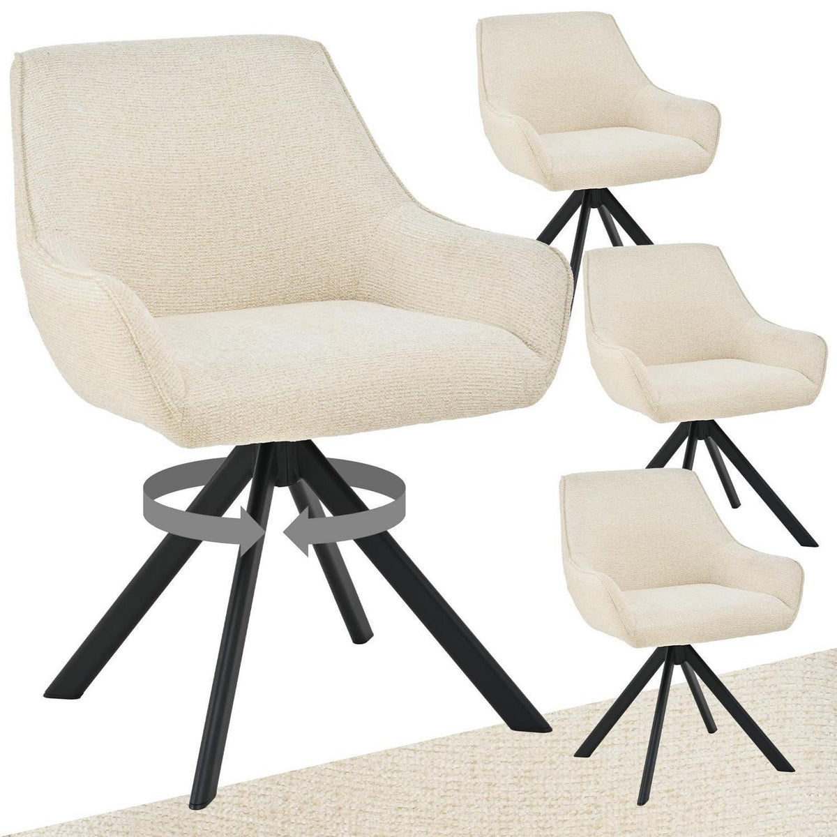 Drehbarer Esszimmerstuhl Set 4er – Cremeweiß, Chenille & Metall