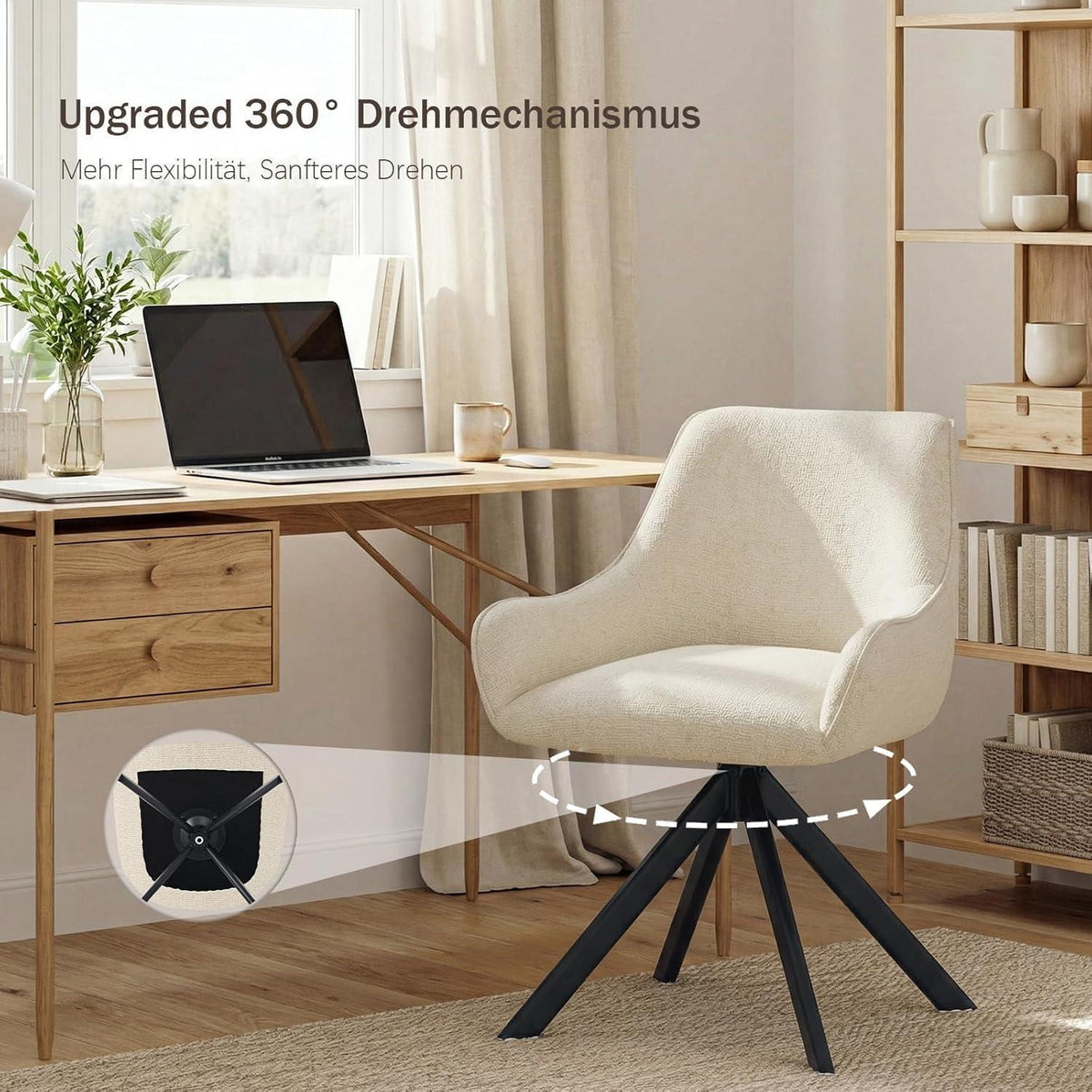 Drehbarer Esszimmerstuhl Set 4er – Cremeweiß, Chenille & Metall