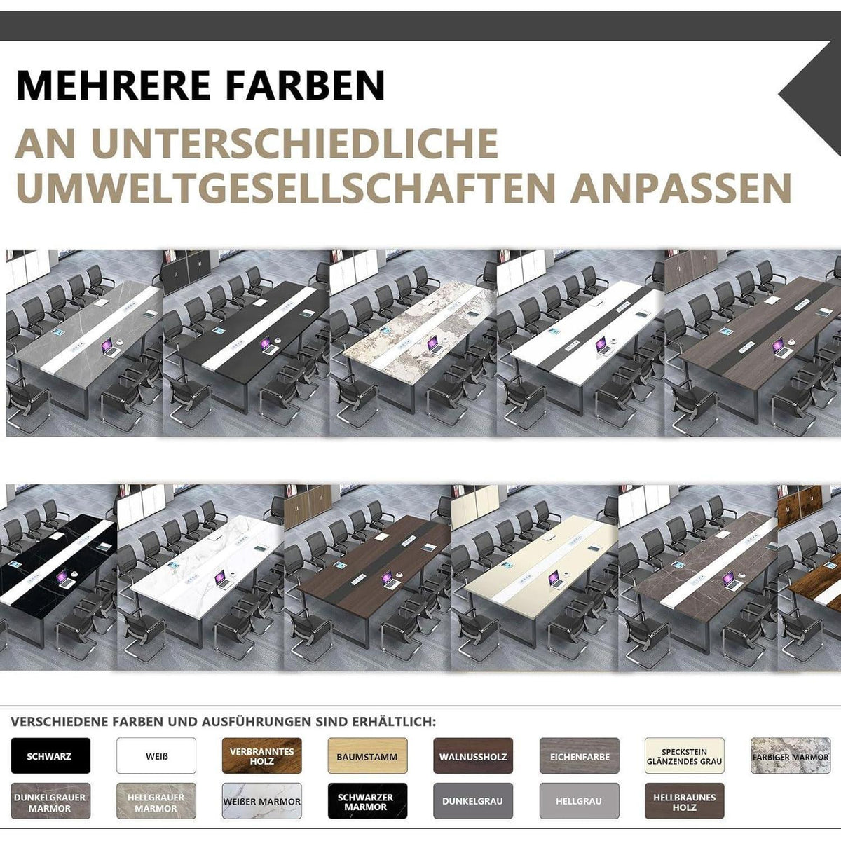 Konferenztisch groß mit Kabelmanagement – Modern & Stabil