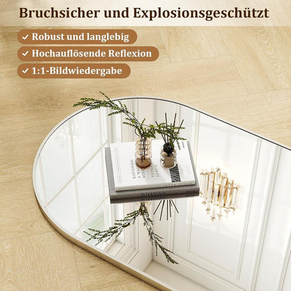 Ovaler Hänge-Spiegel 120x40cm mit Band – Silber in Lederoptik