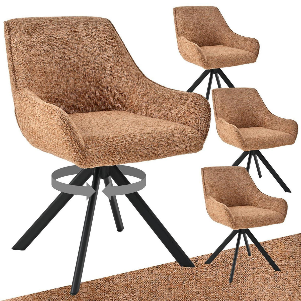 Drehbarer Esszimmerstuhl Set 4er – Chenille, Camelbraun