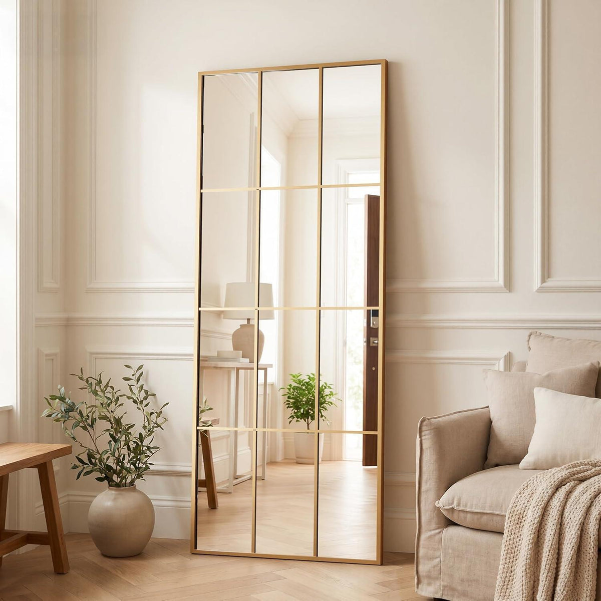 Ganzkörperspiegel mit Ständer – Goldener Metallrahmen, 180x76 cm