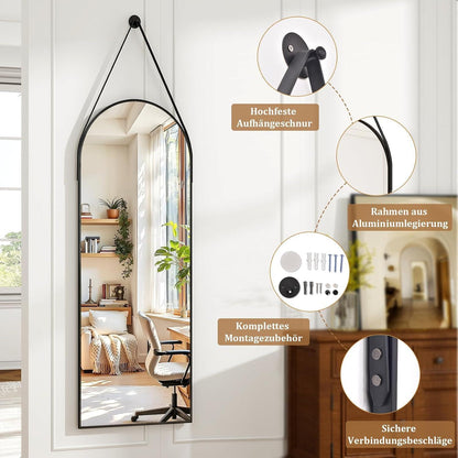 Ganzkörperspiegel 120x40cm mit Band & Aluminiumrahmen in Lederoptik