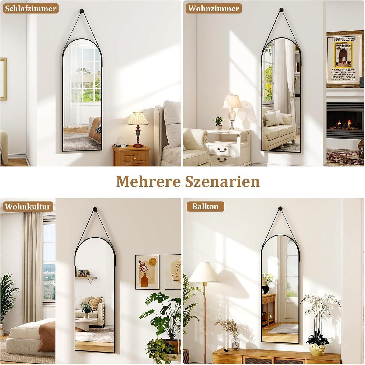 Ganzkörperspiegel 120x40cm mit Band & Aluminiumrahmen in Lederoptik