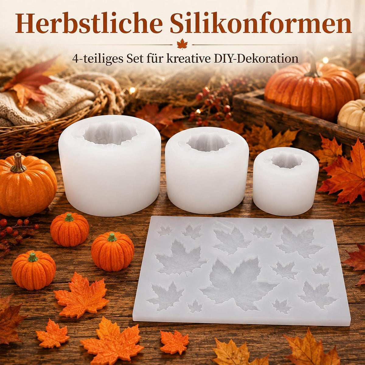 Silikonform Herbst Kürbis & Ahornblatt für Kerzen & Seifen
