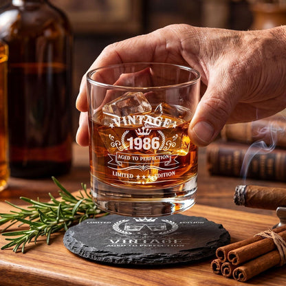 Whisky Geschenkset Männer 1986 – 40. Geburtstag Geschenk mit Glas & Steinen