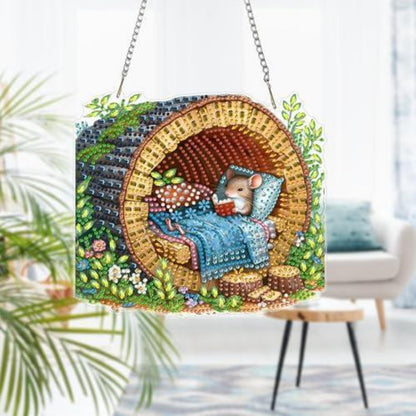 Diamant Painting Anhänger Baumhöhle mit Kette – DIY Fensterdeko