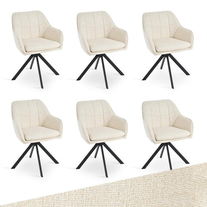 Drehbarer Esszimmerstuhl Set 6er – Cremeweiß, Chenille & 360°