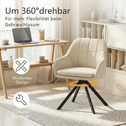 Drehbarer Esszimmerstuhl Set 6er – Cremeweiß, Chenille & 360°