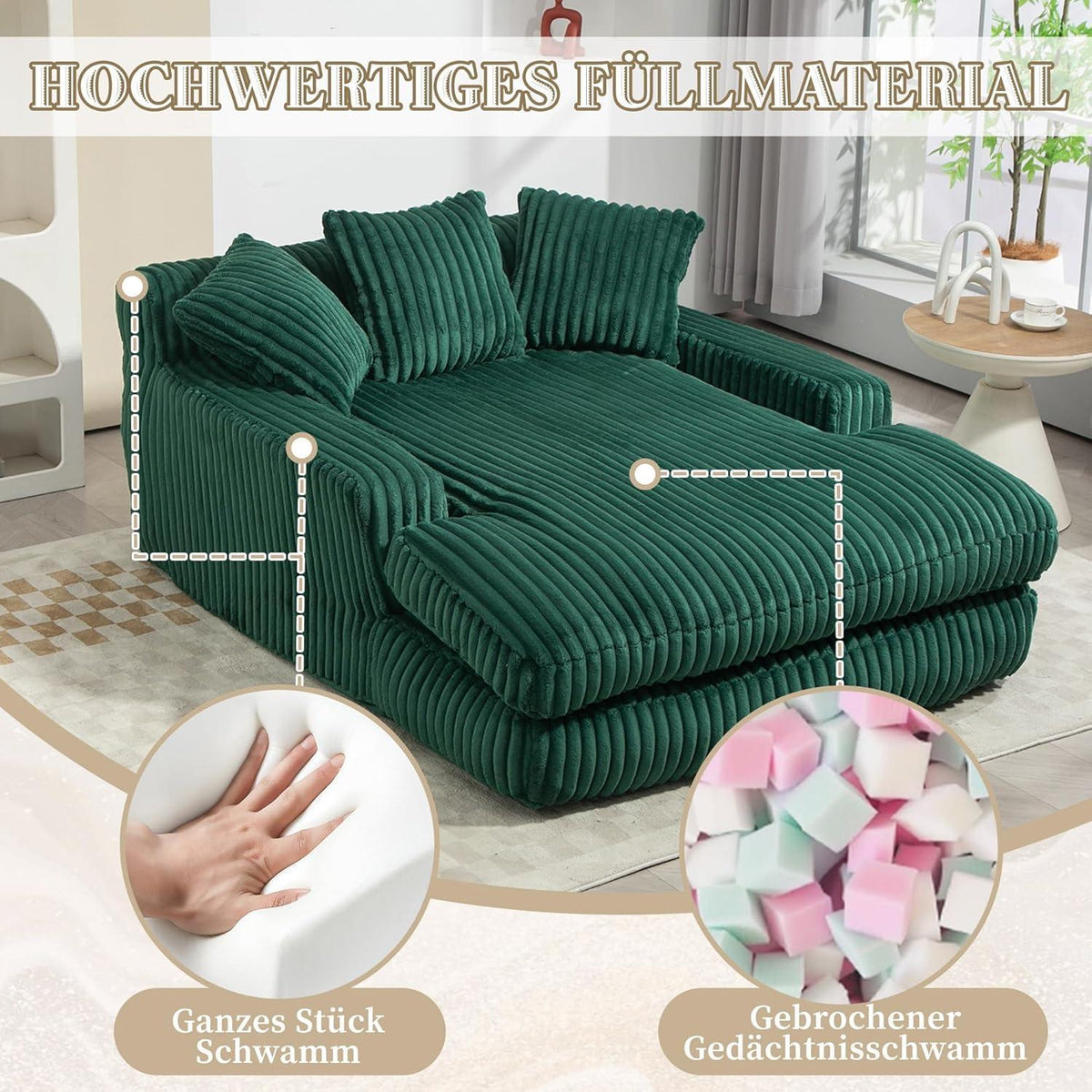 Boneless Couch: Bequemes Cord-Schlafsofa in Grün