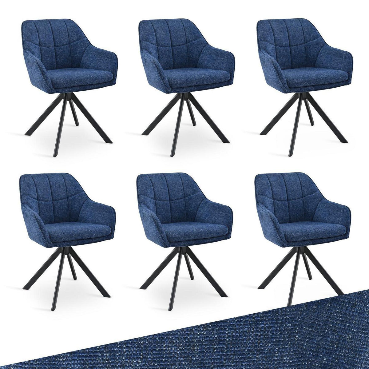 Drehbarer Esszimmerstuhl Set 6x – Dunkelblau, Chenille & Kratzschutz