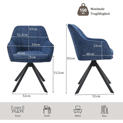 Drehbarer Esszimmerstuhl Set 6x – Dunkelblau, Chenille & Kratzschutz