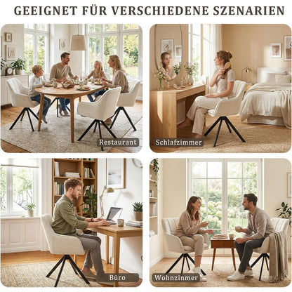 Drehbare Esszimmerstühle 2er Set – Cremeweiß, 360° Komfort