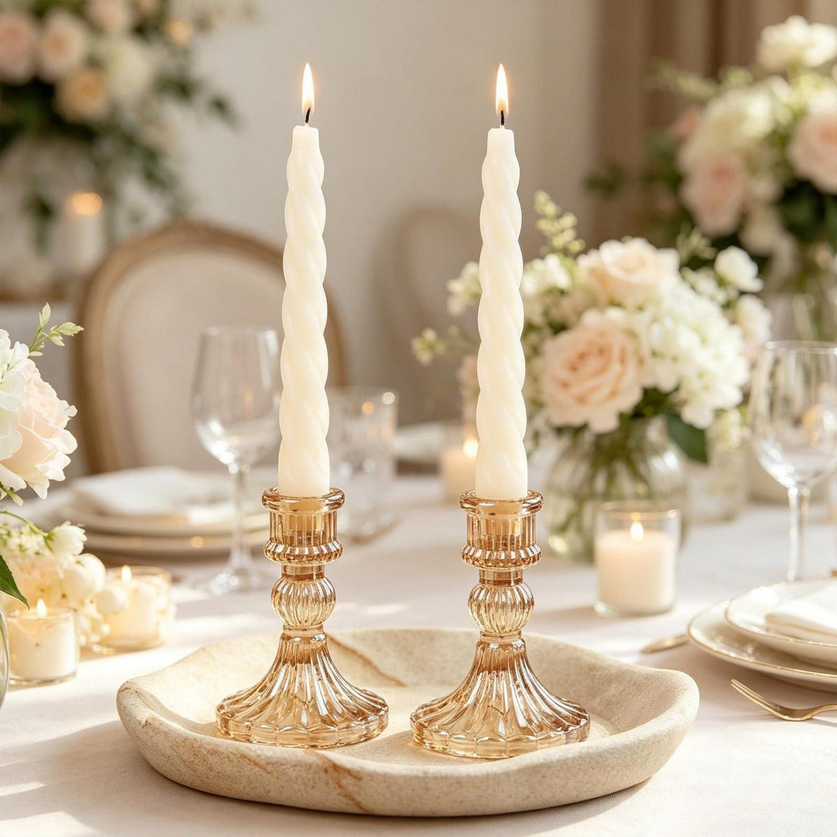 Kerzenhalter Glas Gold, 2er Set 10cm Gestreift Kristall