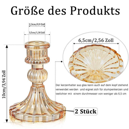 Kerzenhalter Glas Gold, 2er Set 10cm Gestreift Kristall