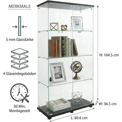 Glasvitrine Standvitrine Schwarz – Modern & 80x36x165cm