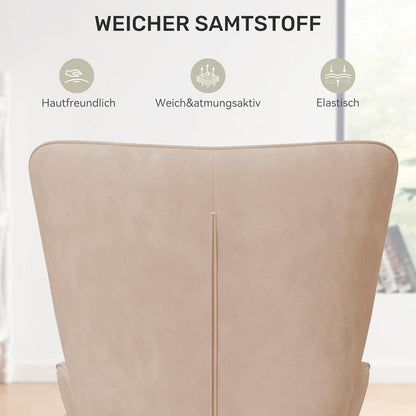 Moderner Ohrensessel mit Samtbezug & Metallfüßen – Kaki