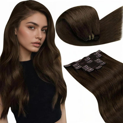 Echthaar Clip-In Extensions Dunkelbraun 45cm