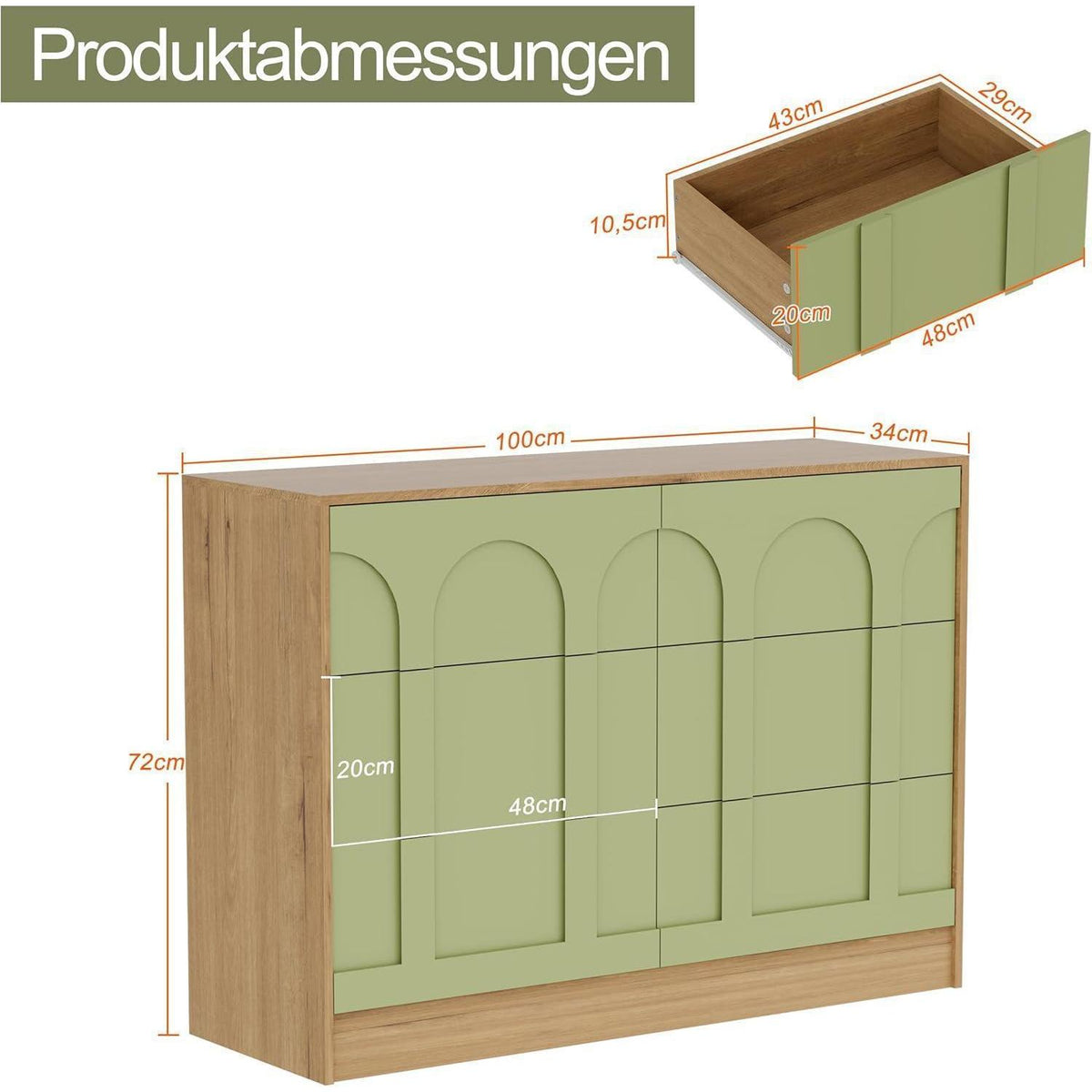 Grüne Kommode mit 6 Schubladen – Modernes Schlafzimmer Möbel