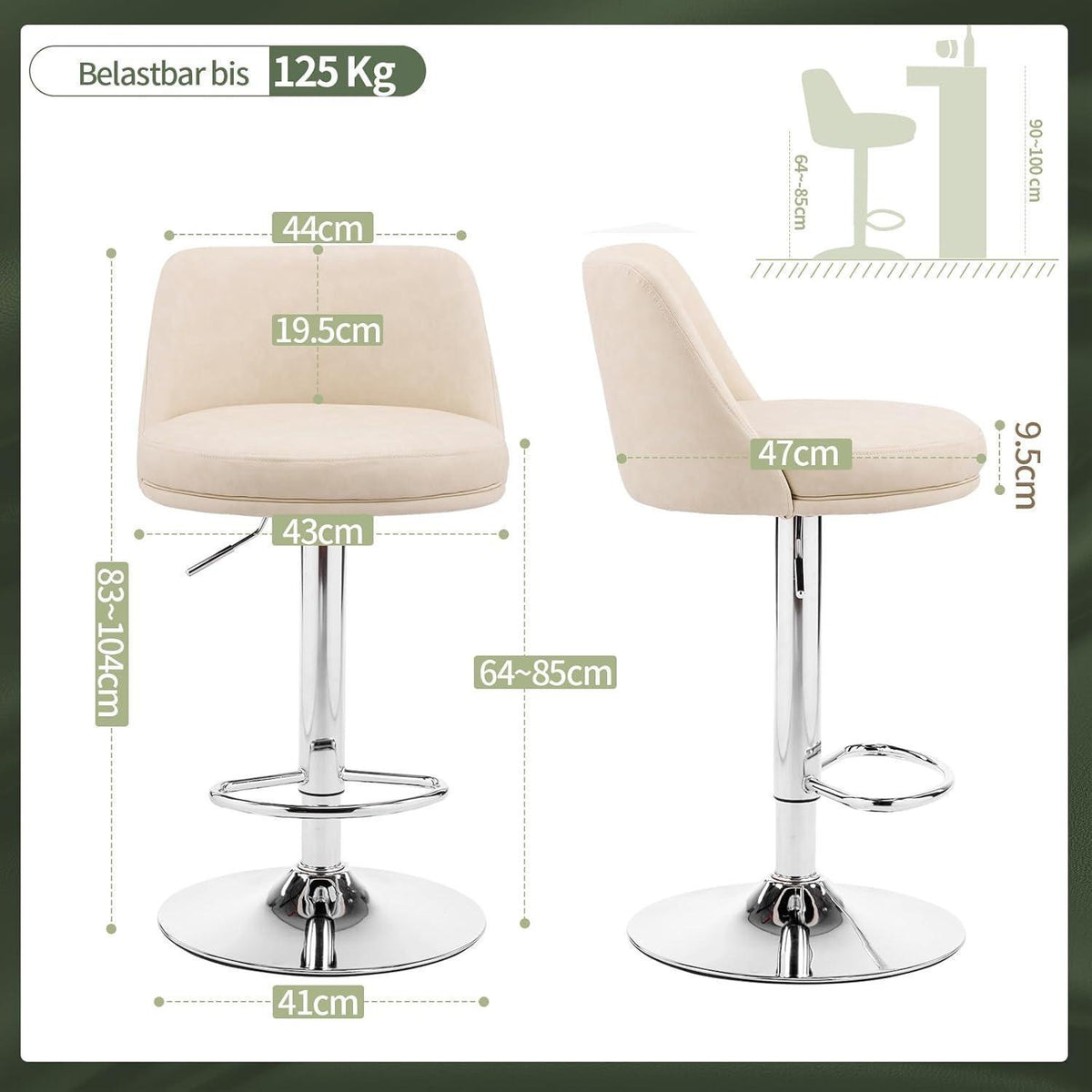 Barhocker Set 2er – Höhenverstellbar, Beigeweiß