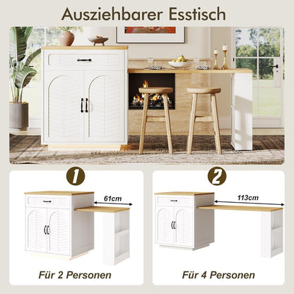 DRIXNO Kücheninsel mit Ausziehtisch & Stauraum, Weiß