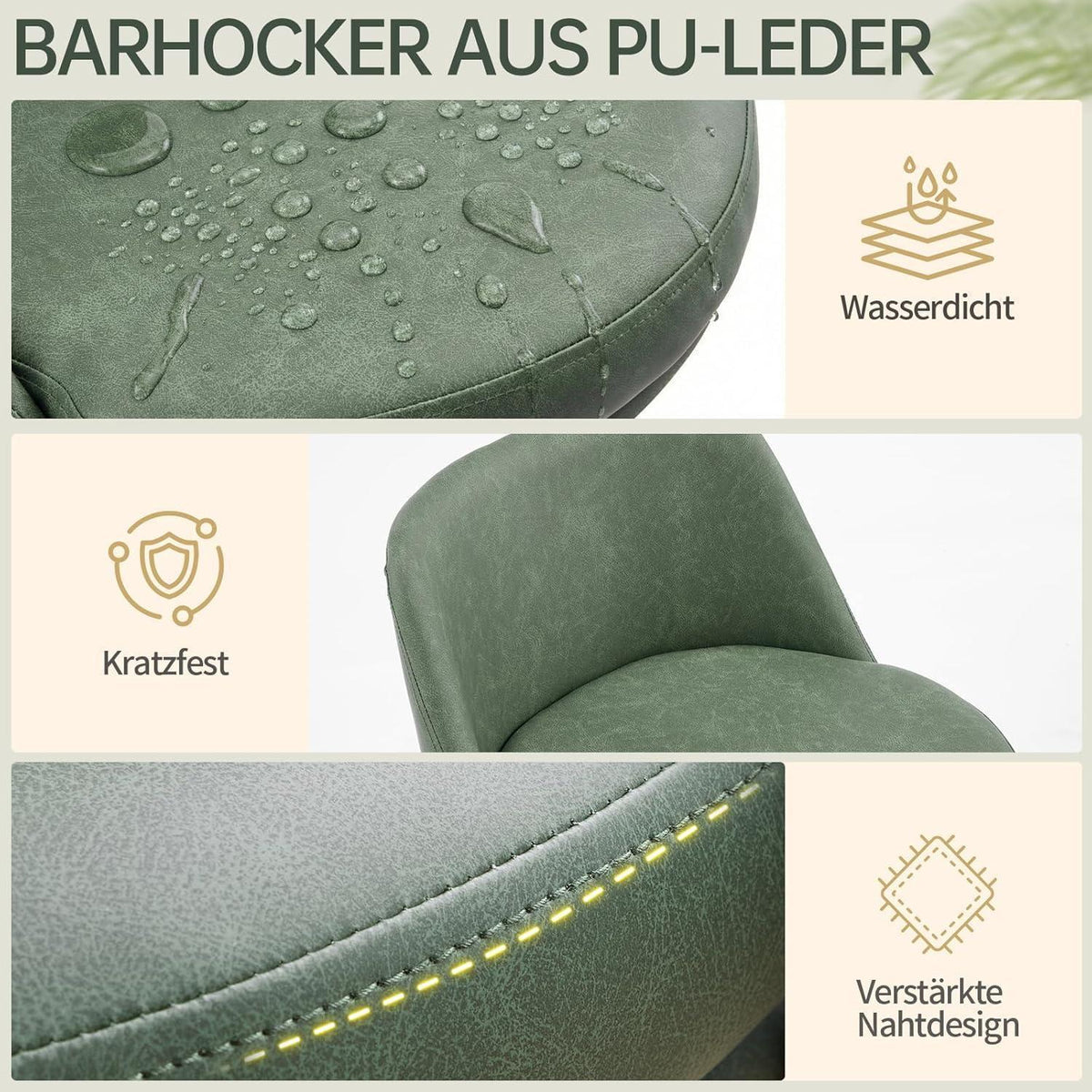 LEADZM Barhocker 2er Set, Höhenverstellbar, Dunkelgrün