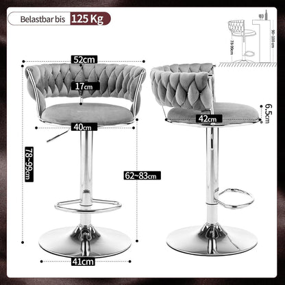 LEADZM Barhocker 2er Set, Höhenverstellbar, Samtsitz Dunkelgrau