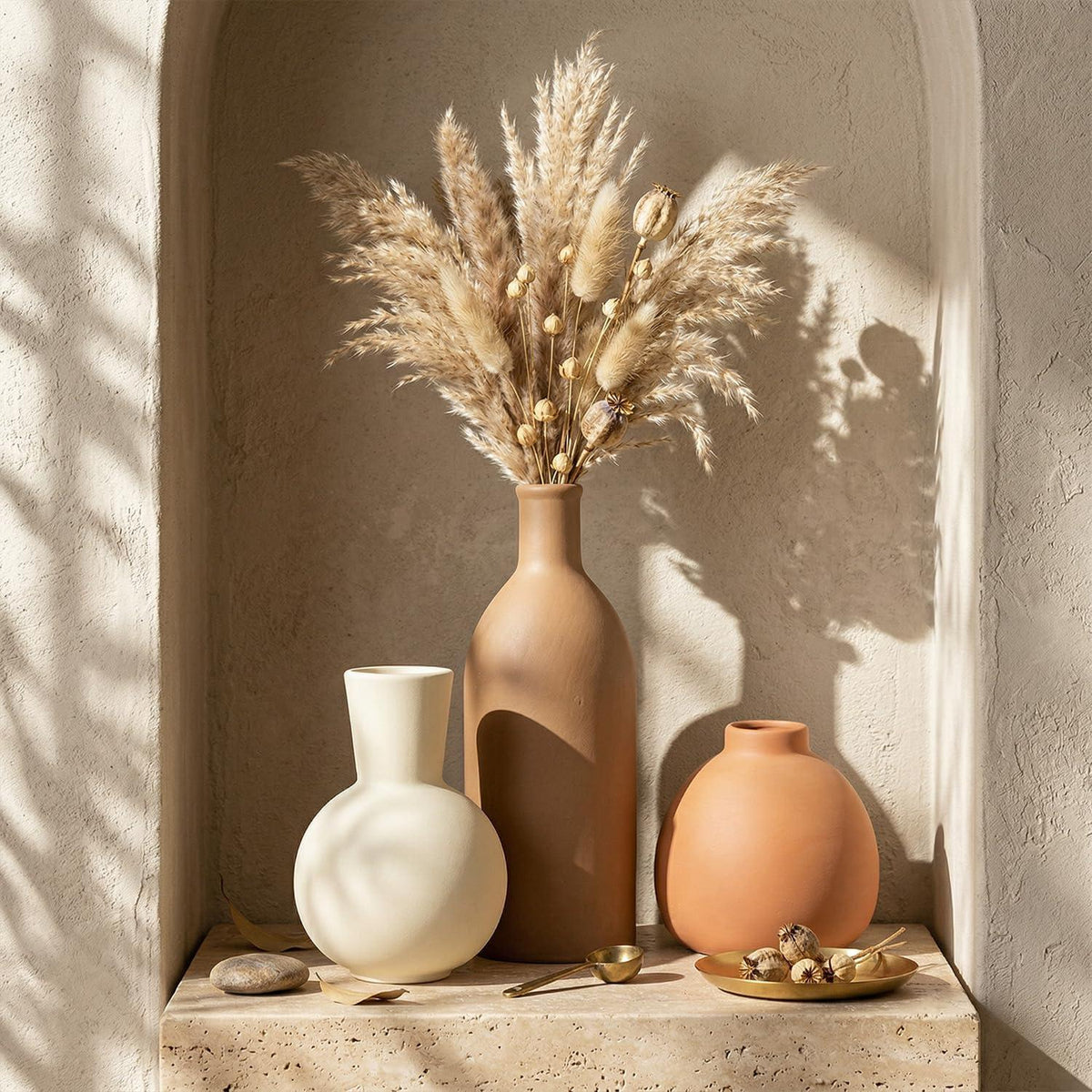 Keramik Vasen Set 3-teilig | Beige & Braun | Boho Skandi Deko