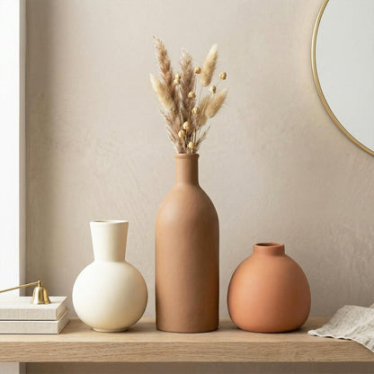 Keramik Vasen Set 3-teilig | Beige & Braun | Boho Skandi Deko