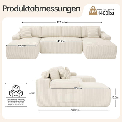 Modulares Cord Sofa U-Form – Tiefes Sitzsofa für Wohnzimmer