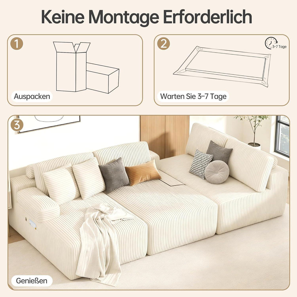 Modulares Cord Sofa U-Form – Tiefes Sitzsofa für Wohnzimmer