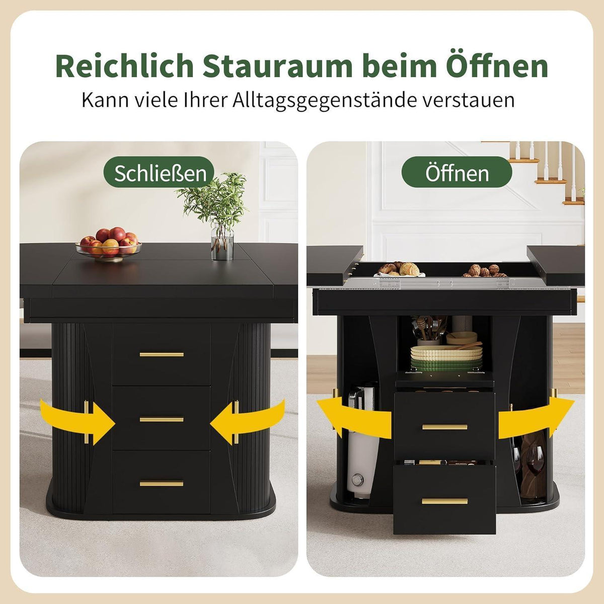 Ausziehbarer Esstisch Schwarz – 118-158 cm, Platz für 6 Personen