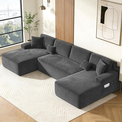 Modulares Cord Sofa Grau – Tiefes Sitzsofa ohne Gestell
